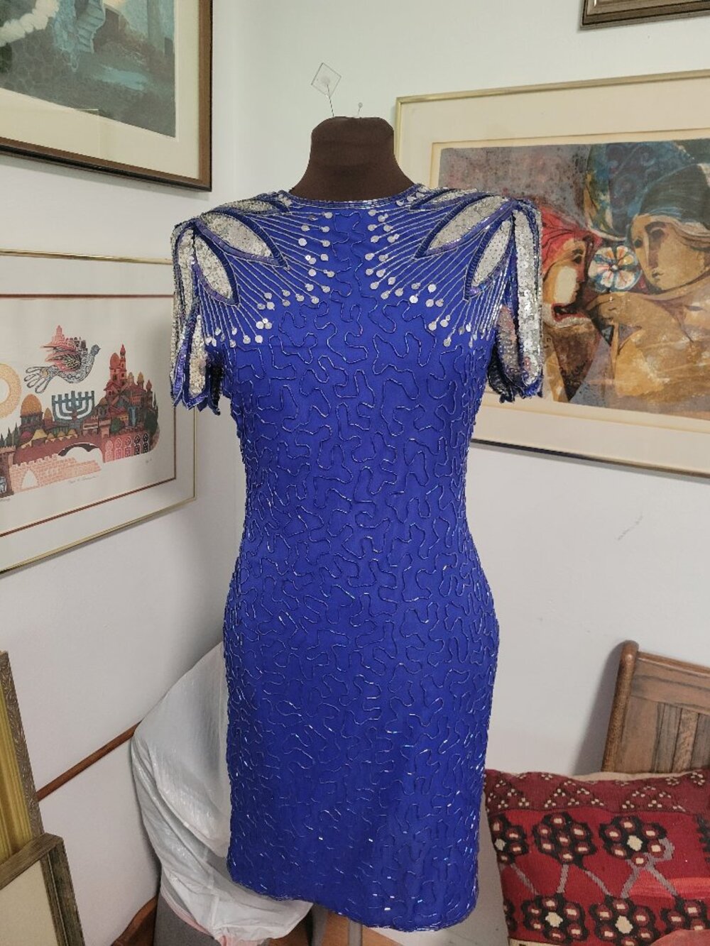 Vintage 80's All beaded Silk Cocktail Dress Size Small by Laurence Kazar